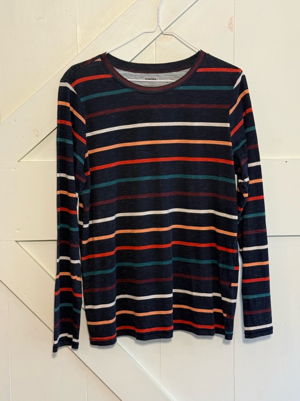 Sonoma The Everyday Tee Medium Navy Blue Multicolor Striped Long Sleeve
